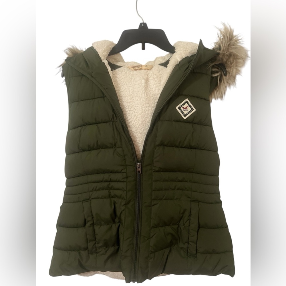 Hollister Green Hooded Quilted Puffer Vest
